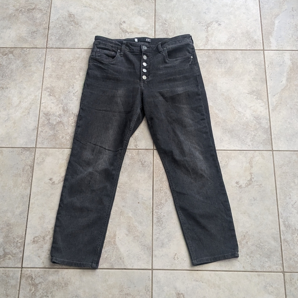 Kut High Rise Ankle Straight Leg Gray Jeans